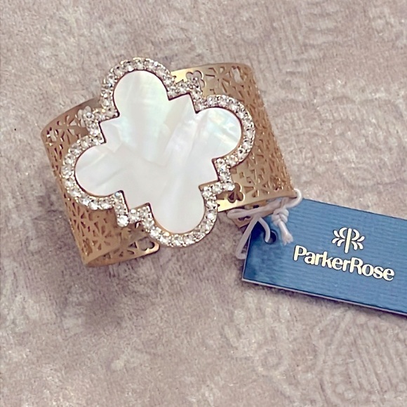 Brand New Parker Rose Mother of Pearl Gold Tone Adjustable Cuff Bracelet - Picture 16 of 16